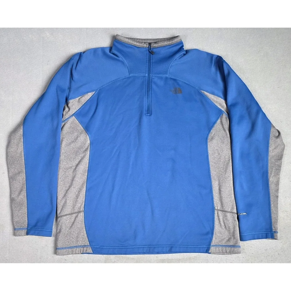 The North Face Mens FlashDry XL Quarter Zip Shirt Pullover Blue and Grey